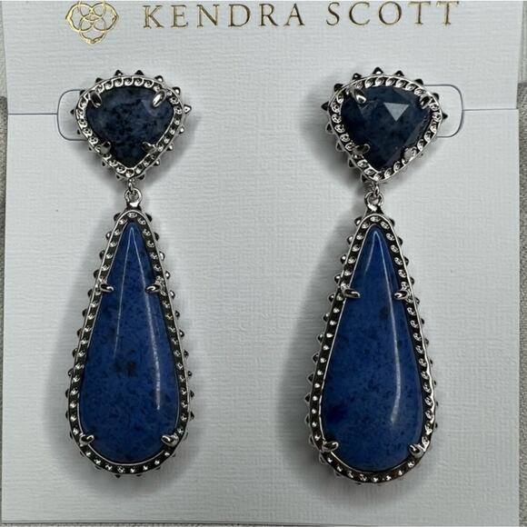 KENDRA SCOTT Payton Blue Dumortierite Stone Silver Drop Earrings New!! - Picture 2 of 7